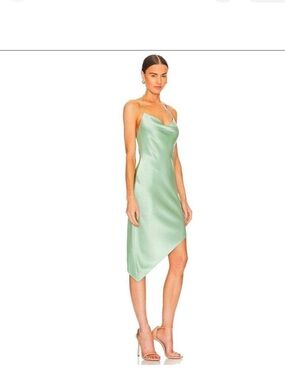 Alice + Olivia Mint Halter Asymmetrical Slip Dress